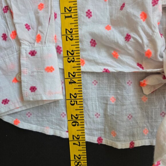 Ann Taylor Loft Polka Dot Tie Front White w Violet Coral - Sz L - Picture 10 of 12